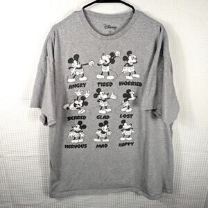 Disney Mickey Mouse Emotions T-Shirt Men’s 2XL Gray Cartoon Faces Graphic Tee
